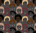 Ethnic female faces abstract pattern on dark background