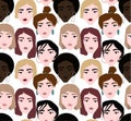 Ethnic female faces abstract pattern on white background