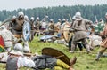 Ethnic Festival of Ancient Culture. Reconstruction of medieval warriors of knights in battle Royalty Free Stock Photo