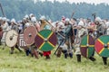 Ethnic Festival of Ancient Culture. Reconstruction of medieval warriors of knights in battle Royalty Free Stock Photo