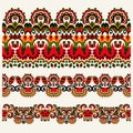 ethnic floral paisley stripe pattern, border set, ukrainian tribal ornament