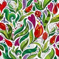 Ethnic floral zentangle, doodle pattern. Beautiful seamless art flowers. Hand drawn herbal design elements.