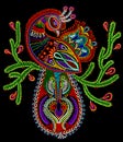 Ethnic Folk Art Of Peacock Bird With Flowering