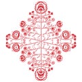 Ethnic and folk inspired floral asymmetric cutout pattern in red and white