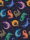 Ethnic geckos seamless pattern