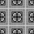 Ethnic greek seamless pattern. Vector black and white vintage background. Repeat checkered backdrop. Modern floral lace Royalty Free Stock Photo