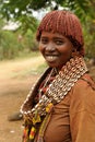 Ethnic Hamer woman in the traditional dress from Ethiopia