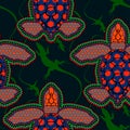 Ethnic hand drawn turtle. Vector seamless pattern