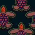 Ethnic hand drawn turtle. Vector seamless pattern