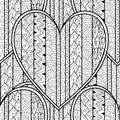 Ethnic heart black and white seamless pattern for coloring book. Love mandala outline background