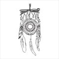 Ethnic illustration with American Indians dreamcatcher. Hand-drawn vector eps10. Royalty Free Stock Photo