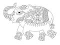 Ethnic indian elephant line original drawing, adults coloring bo