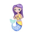 Ethnic indian mermaid girl handdrawn character. Diverse nation mermaid. Underwater princess Royalty Free Stock Photo