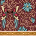 ethnic indonesian batik blue floral and bird pattern