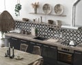 Ethnic kitchen interior, rustic style