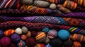 Ethnic knitted woven wool yarn Indigenous Knitting Pattern and colourful wool yarn threads background. Knitting geometric