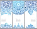 Ethnic Mandala ornament. Colorful ornamental ethnic banner set. Templates with doodle tribal mandalas. Vector illustration for Royalty Free Stock Photo