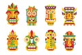 Ethnic mask set, tribal Indian or African colorful masks vector Illustrations on a white background