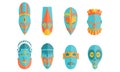 Ethnic masks set in Vector illustration. African tribal mask icon collection - Blue Color Nigeria - Images ielles