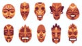 Ethnic masks. Traditional ritual, ceremonial african, hawaiian or aztec mask with ethnic carnival ornaments, antique