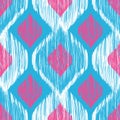 Ethnic modern tribal ikat blue, white and pink fashion seamless pattern. Vector ikat background.