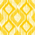 Ethnic modern tribal ikat white and yellow fashion seamless pattern. Vector ikat background.