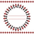 Ethnic motifs card with men and women hold hands together and forming a circle Royalty Free Stock Photo