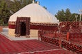Ethnic nomadic yurt-building and trestle-bed, built for the celebration of Kurban-Bairam.