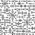 Ethnic Norwegian Icelandic seamless pattern. Runic talismans of the Vikings and northern peoples. Magic and magical