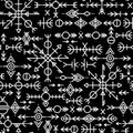 Ethnic Norwegian Icelandic seamless pattern. Runic talismans of the Vikings and northern peoples. Magic and magical