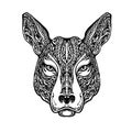 Ethnic ornamented dog, pit bull terrier or kangaroo. Hand drawn vector illustration