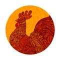 Ethnic ornamented rooster, cockerel, chicken or hen. Vector illustration Royalty Free Stock Photo