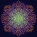 Ethnic pattern. Authentic orange mandala print on black background. Vector illustration.