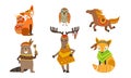 Ethnic Patterned Animals Set, Fox, Owl, Horse, Beaver, Deer Vector Illustration