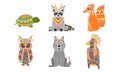 Ethnic Patterned Animals Set, Fox, Owl, Wolf, Turtle, Fox, Raccoon Vector Illustration Royalty Free Stock Photo