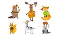 Ethnic Patterned Animals Set, Horse, Beaver, Squirrel, Zebra, Raccoon, Deer Vector Illustration