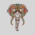 Ethnic patterned head of elephant red blue yellow colour Royalty Free Stock Photo