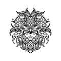 Ethnic patterned head of lion. Hand drawing illustration. Royalty Free Stock Photo