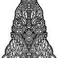 Ethnic patterned ornate hand drawn head of rooster. Abstract card with detailed snout. Black and white outline doodle background.