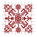 Ethnic Red Latvian Sign Ornament. Knitting Pattern Drawing