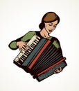 Lady plays the accordion. Vector drawing Royalty Free Stock Photo