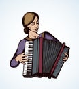 Lady plays the accordion. Vector drawing Royalty Free Stock Photo