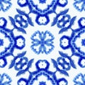 Ethnic seamless pattern. Ethnic boho ornament. Abstract batik tie dyed fabric, Shibori dyeing. Repeating background. Watercolor Royalty Free Stock Photo