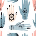 Ethnic seamless pattern with colorful hands