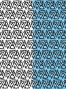 Ethnic seamless pattern. Hand drawn geomentric ornament. Triangle doodle grey ikat shapes. White, blue editable