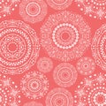 Ethnic seamless pattern with tribal ornaments. Boho geometrical pattern. Living coral color