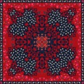 Ethnic shawl with abstract red paisley ornament and beautiful flowers