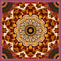 Ethnic square rug with flower mandala in warm tones. Indian, aztec, mexican motives.