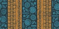 Ethnic stripe seamless ikat pattern. African aztec tribal geometric vector background, colorful boho motif with textured ornament