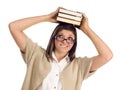 Ethnic Student with Books on Her Head Over White Royalty Free Stock Photo